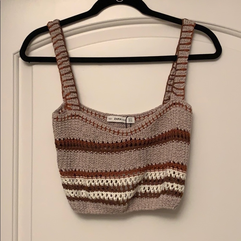 NWT Zara crochet knit tan crop top
